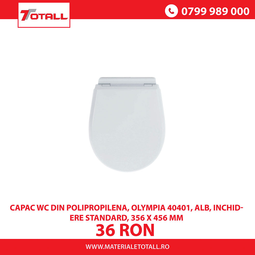 Capac WC din polipropilena, Olympia 40401, alb, inchidere standard, 356 x 456 mm