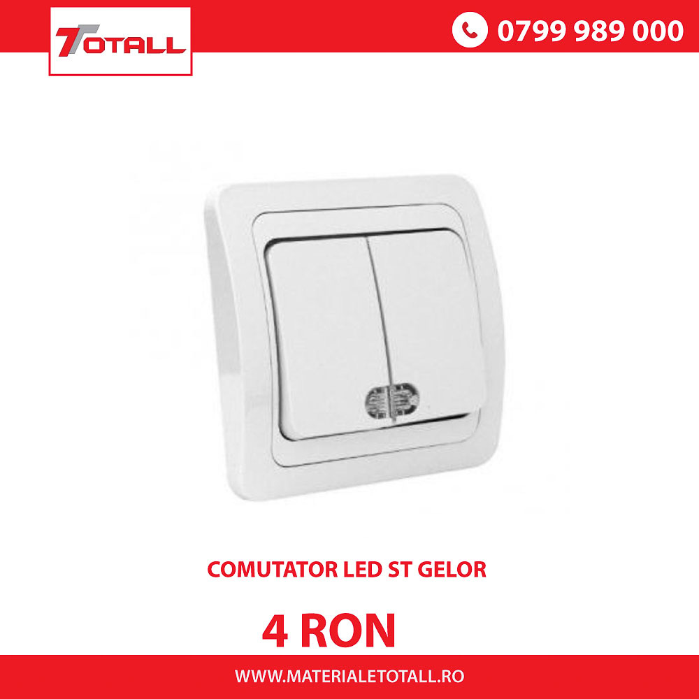 COMUTATOR DUBLU INCASTRAT CU LED, ALB, ODOSUN