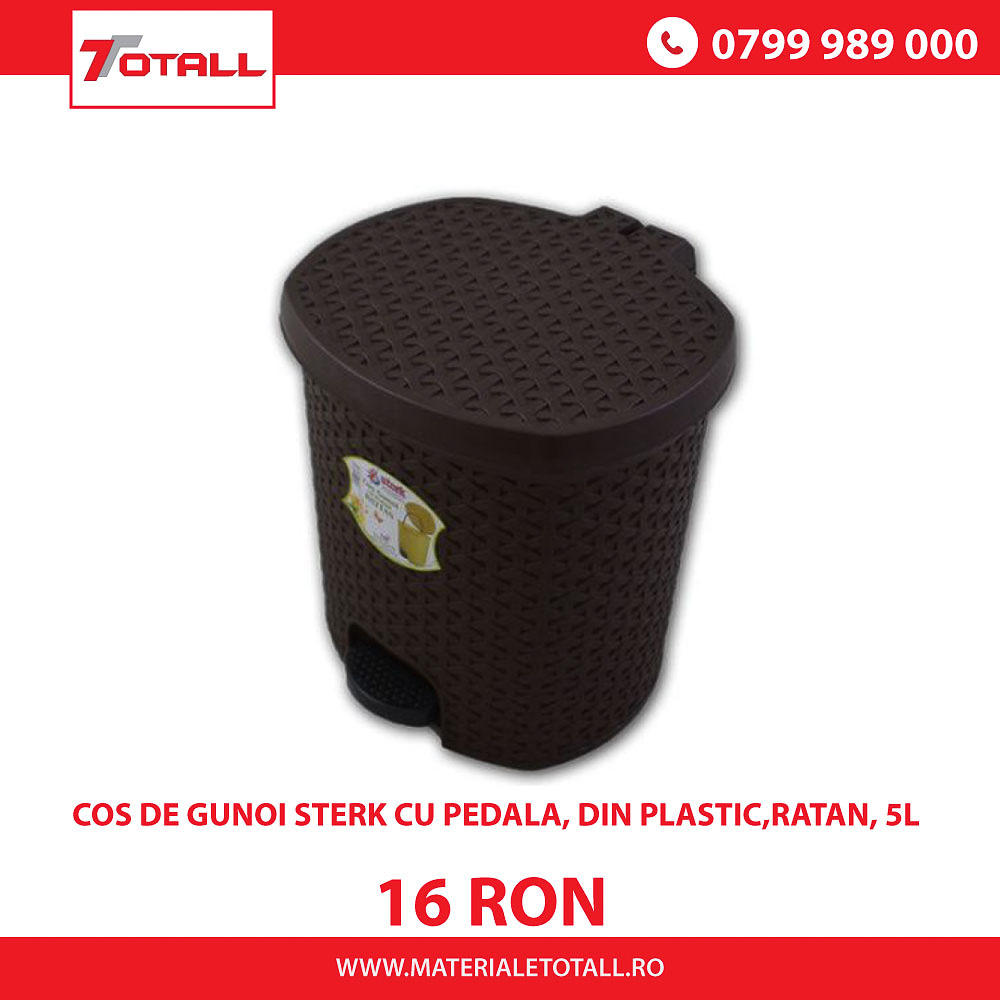 Cos de gunoi Sterk cu pedala, din plastic,ratan, 5L, diverse culori