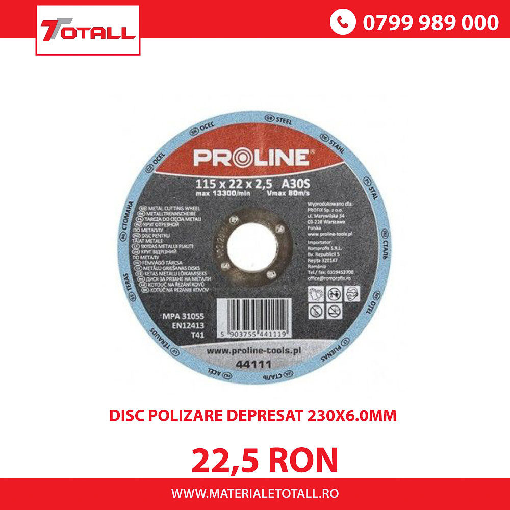 DISC POLIZARE DEPRESAT PENTRU METAL 230X6.0MM