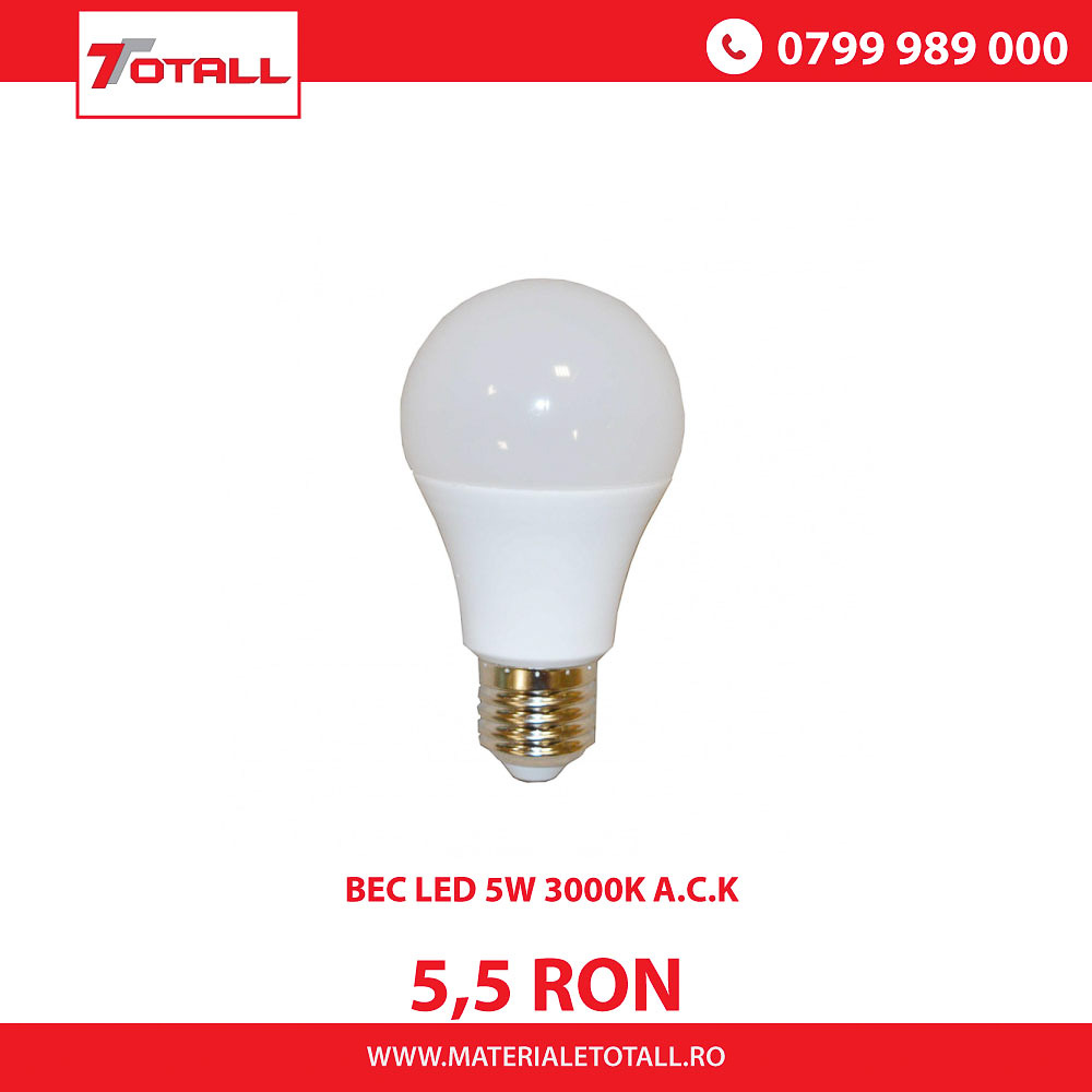 Bec led 5w E27, lumina calda, 3000k