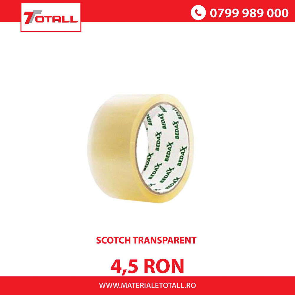 BANDA SCOTCH TRANSPARENT, PLASTIC, 48MMX66M