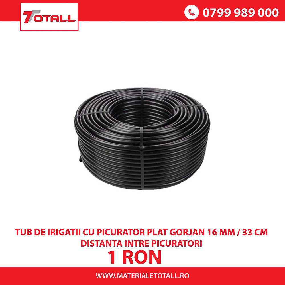 Tub de irigatii cu picurator plat Gorjan 16 mm / 33 cm distanta intre picuratori